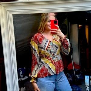 MANGO Colorful Patchwork Paisley Long Sleeve Blouse